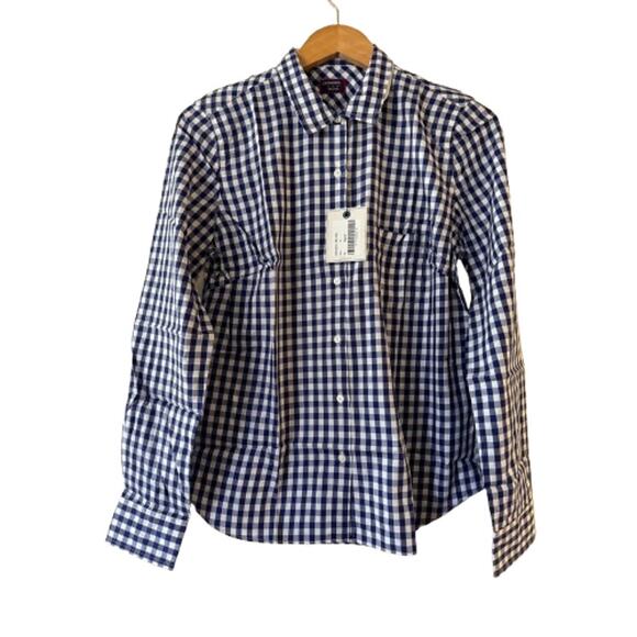 NEW UNTUCKit Women's Belleza Button Up Shirt 10 Blue Gingham Check Cotton NWT - Picture 2 of 11